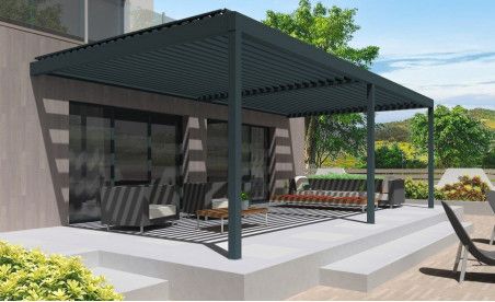 Pergola bioclimatique h2 hélios pose mur/sol grise avec lames orientables double travées